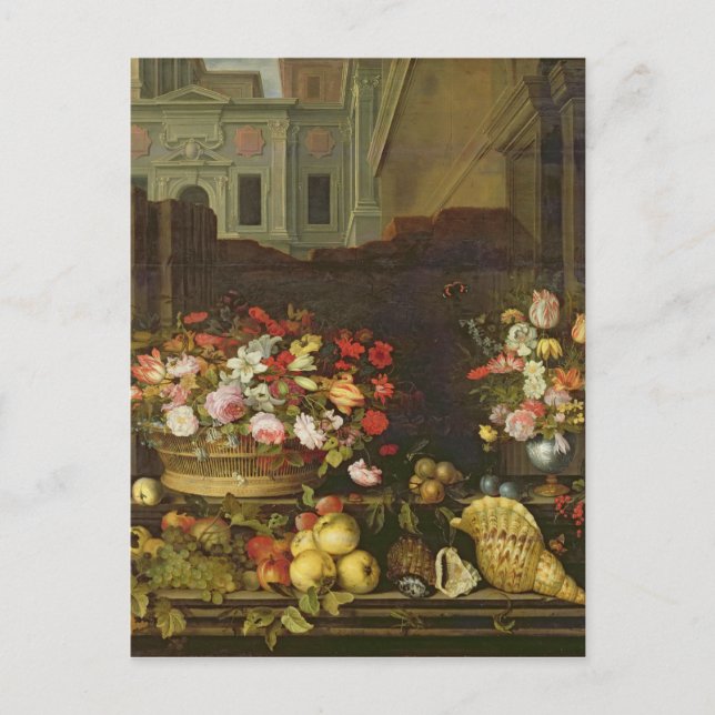 Carte Postale Vie morte avec fleurs, fruits et coquilles (Devant)