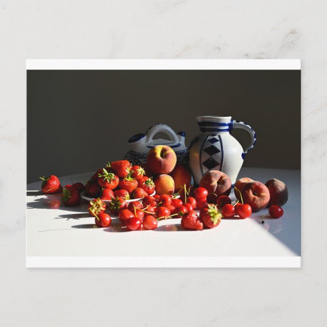 Carte Postale Vie morte avec fraises, pêches et cerises (Devant)