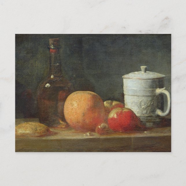 Carte Postale Vie morte avec Fruit et Bouteille de vin (Devant)