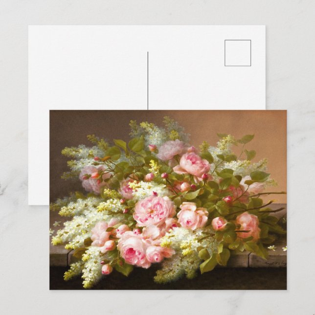 Carte Postale Vie morte florale, Raoul M. De Longpré (Devant / Derrière)