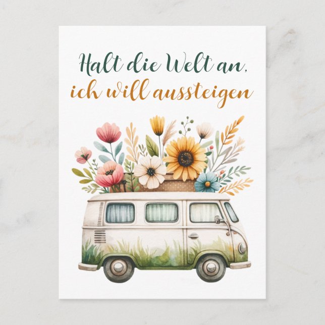 Carte Postale Vieil Van avec des fleurs (Devant)