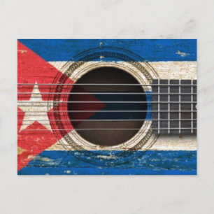 Carte Postale Vieille guitare acoustique avec drapeau cubain