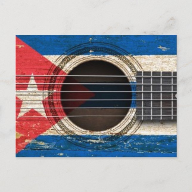 Carte Postale Vieille guitare acoustique avec drapeau cubain (Devant)