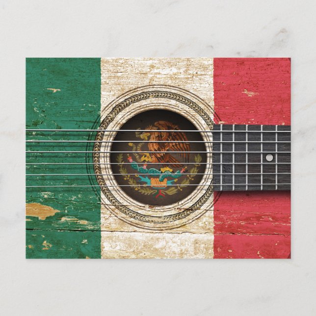 Carte Postale Vieille guitare acoustique avec drapeau mexicain (Devant)