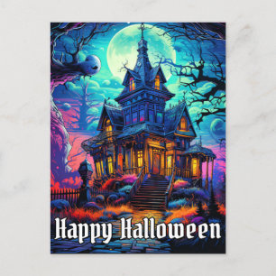Carte Postale Vieille Maison Éffrayante   Bonne Halloween