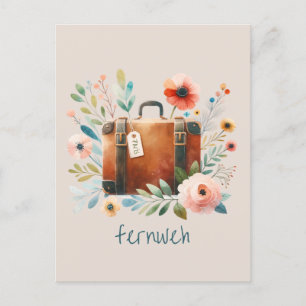 Carte Postale Vieille valise avec des lunettes de fleurs personn