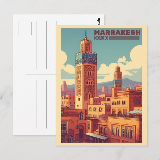 Carte Postale Vieille ville de Marrakesh avec mosquée  (Devant / Derrière)