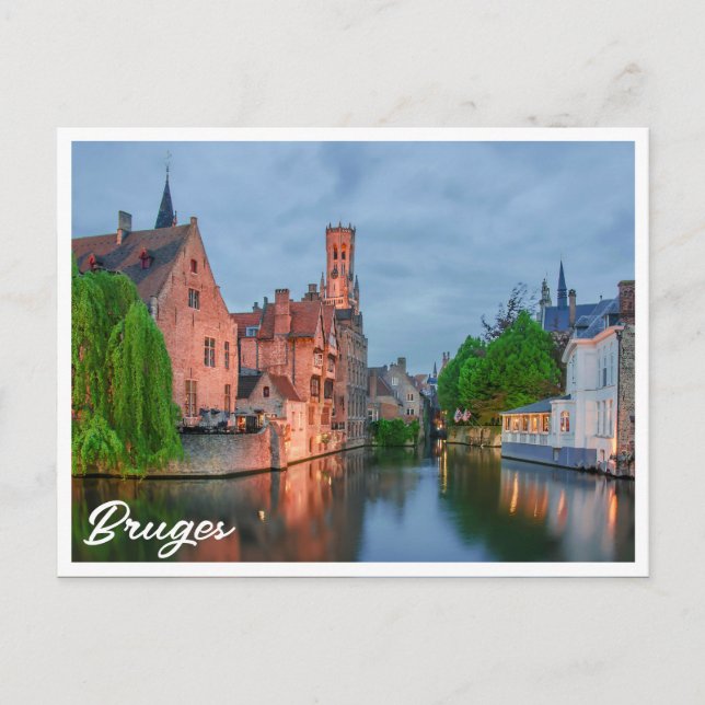 Carte Postale Vieille ville et beffroi la nuit à Bruges (Devant)