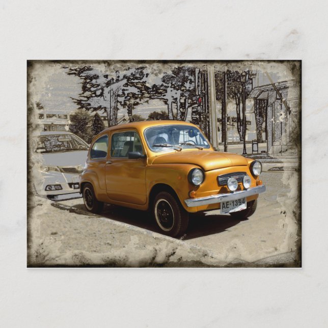 Carte Postale Vieille voiture en or drôle (Devant)