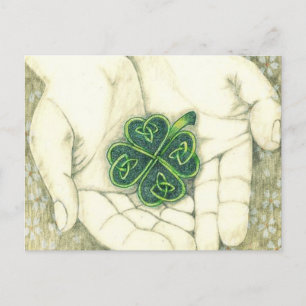 Carte Postale Viel Glück, keltischer Knoten, Kleeblatt,