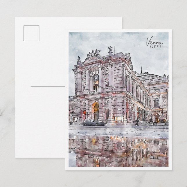 Carte Postale Vienne Autriche vintage voyage aquarelle (Devant / Derrière)