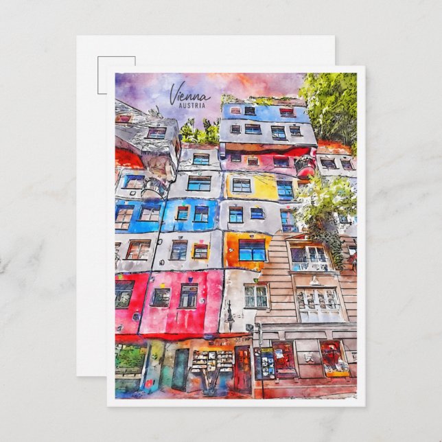 Carte Postale Vienne Autriche vintage voyage aquarelle (Devant / Derrière)