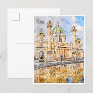 Carte Postale Vienne Autriche vintage voyage aquarelle
