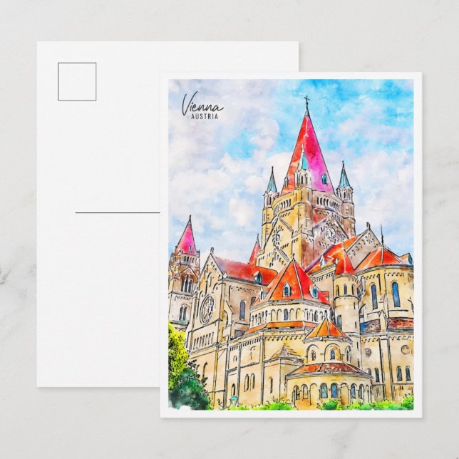 Carte Postale Vienne Autriche vintage voyage aquarelle (Devant / Derrière)