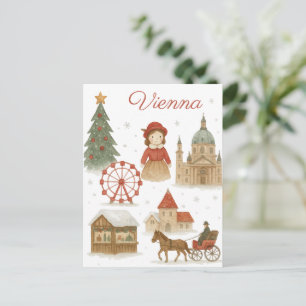 Carte Postale Vienne Noël Aquarelle – Hiver Cosy Autriche