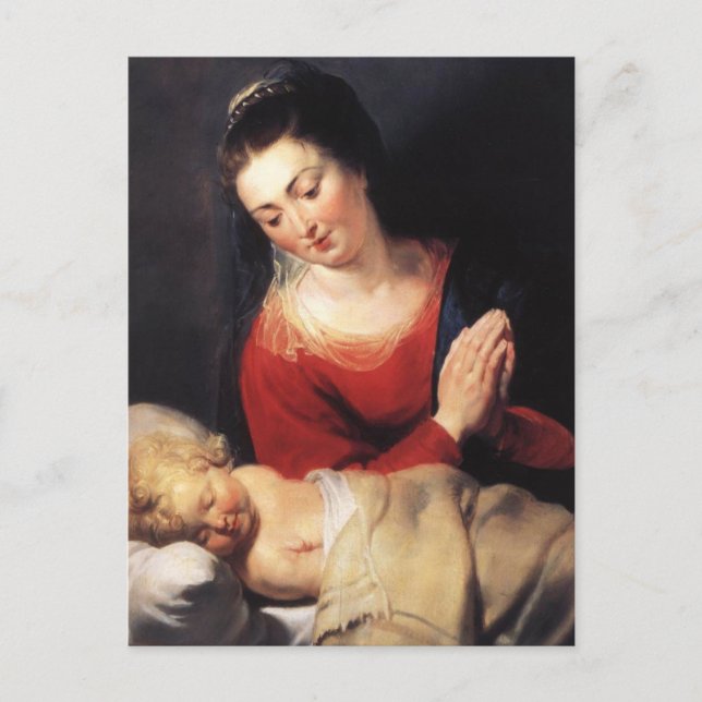 Carte Postale Vierge en Adoration devant le Christ Enfant (Devant)