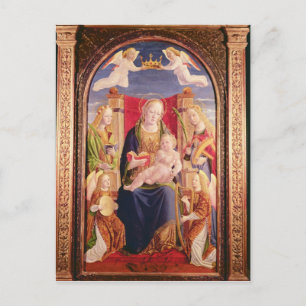 Carte Postale Vierge et Enfant avec des anges musiciens et des s