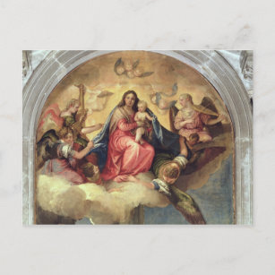 Carte Postale Vierge et enfant avec des musiciens anges