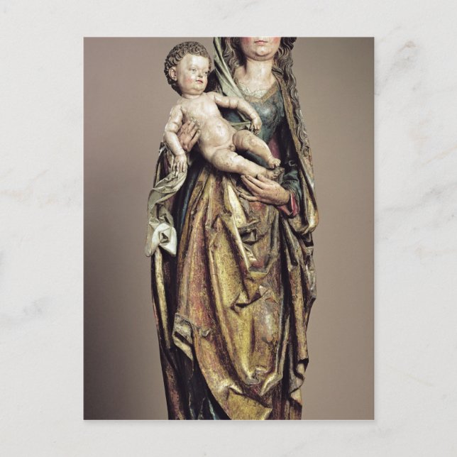 Carte Postale Vierge et Enfant, Sculpture en bois (Devant)