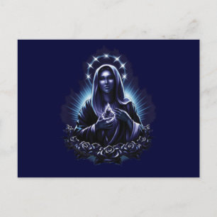 Carte Postale Vierge Marie à fleurs violettes