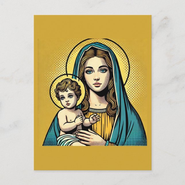 Carte Postale Vierge Marie avec bébé Jésus Christ (Devant)