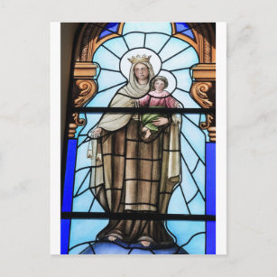 Carte Postale Vierge Marie bébé Jésus Christ vitrail vitrail