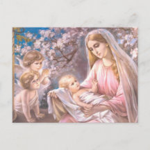 Vierge Marie et Bébé Jésus avec anges priants