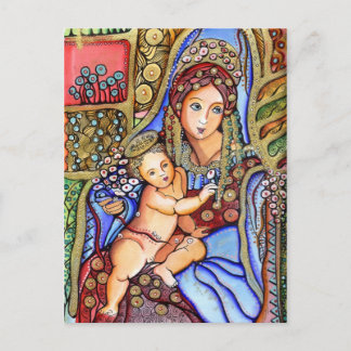 Carte Postale Vierge Marie et Jésus Peinture infantile