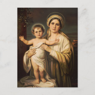 Carte Postale Vierge Marie tenant l'enfant Jésus