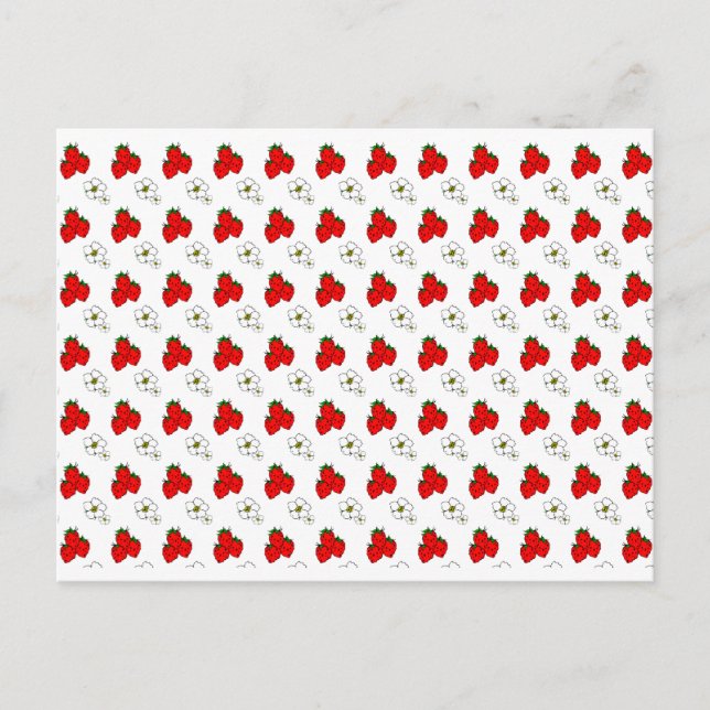 Carte postale vierge motif fraises et fleurs (Devant)