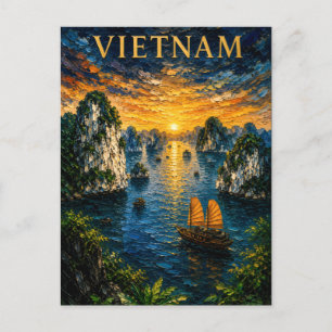 Carte Postale Vietnam : Halong Bay Art Souvenir Coucher de Solei