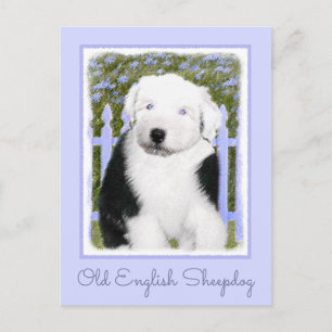 Carte Postale Vieux anglais Sheepdog Puppy Peinture - Chien Art