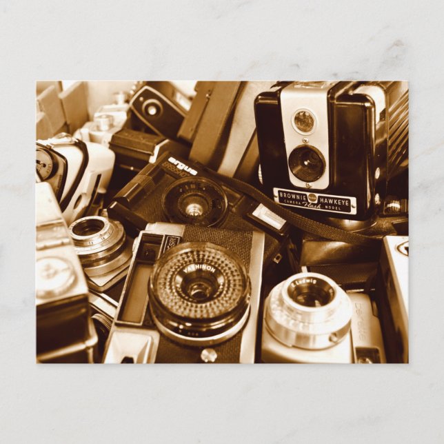 Carte Postale Vieux appareils photo à l'épicerie (Devant)