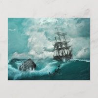 Vieux bateau pirate Ancre Vibrant Blue Stormy Sea
