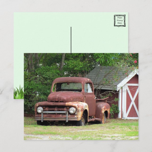 Carte postale Vieux Camion Rouge (Devant / Derrière)
