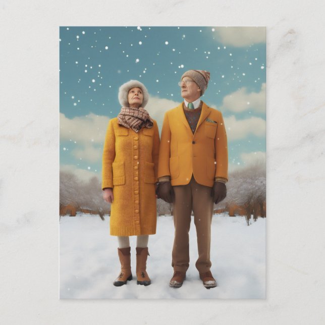 Carte Postale Vieux Couple Dans La Neige (Devant)