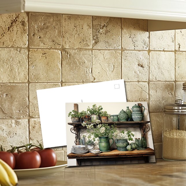 Carte Postale Vieux Cuisine en Bois Plateau Vert Blanc Plats (Créateur téléchargé)