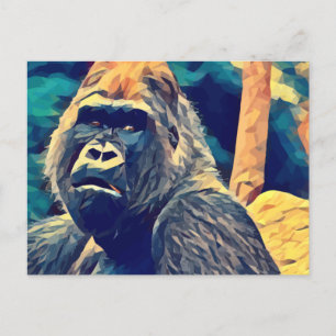 Carte Postale Vieux Gorille Original animal de la jungle Abstrai