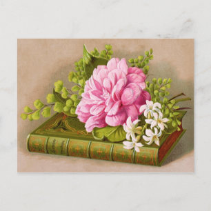 Carte Postale Vieux livre d'anniversaire avec fleurs roses