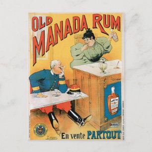 Carte Postale Vieux Manada Rum Boisson Vintage Ad Art