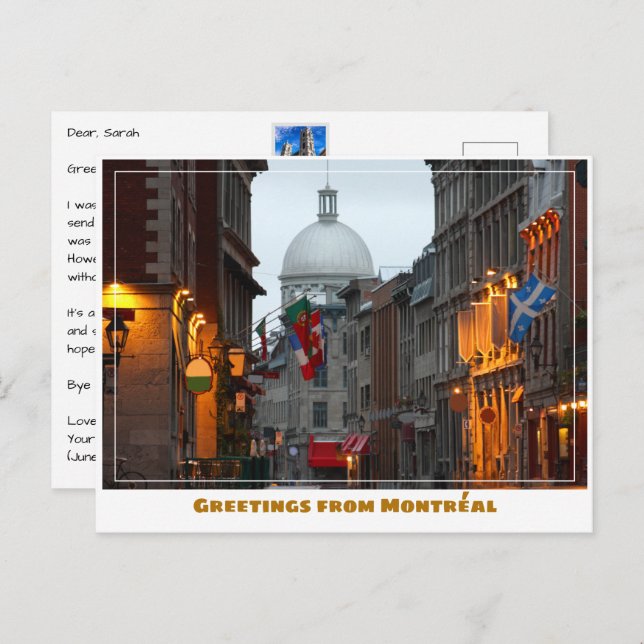 Carte Postale Vieux-Montréal-Canada à Dusk (Devant / Derrière)