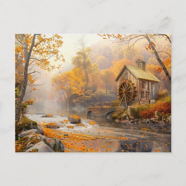 Carte Postale Vieux moulin à eau par ruisseau à l'automne (Devant)