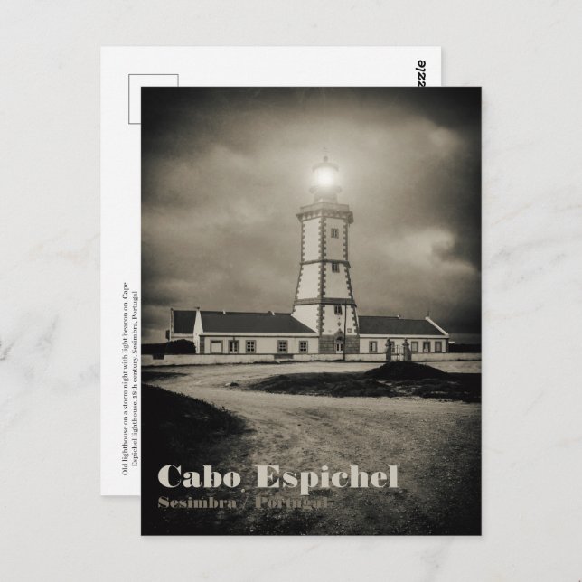 Carte Postale Vieux phare la nuit de la tempête (Devant / Derrière)