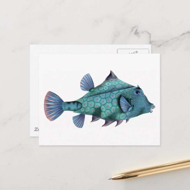 Carte Postale Vieux Poisson Bleu (Devant/Arrière en situation)