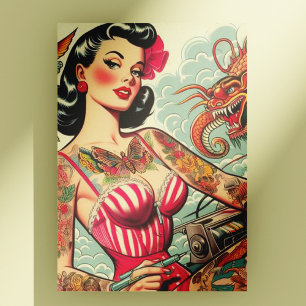 Carte Postale Vieux Tatouage de l'école Pin-up