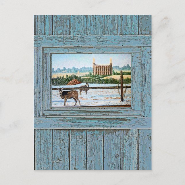 Carte Postale Vieux temple de fenêtre bleu (Devant)