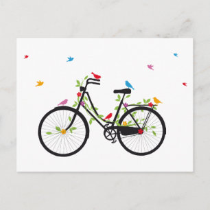 Carte Postale Vieux vélo vintage avec fleurs et oiseaux