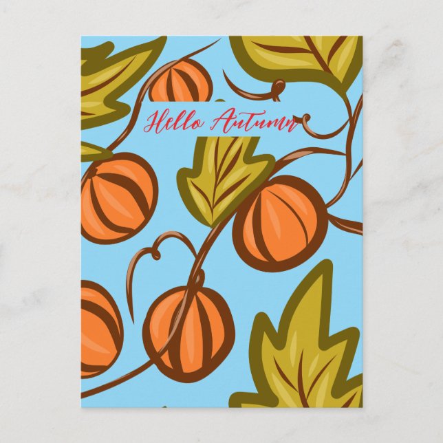 Carte Postale Vignes Citrouilles d'automne dessin manuel (Devant)