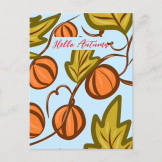 Carte Postale Vignes Citrouilles d'automne dessin manuel