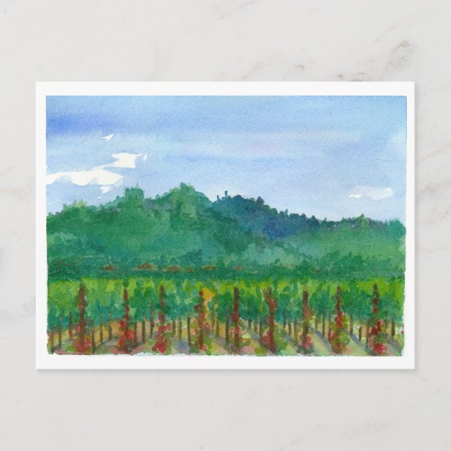 Carte Postale Vignoble Napa Valley Rouge Roses Aquarelle Peintur (Devant)
